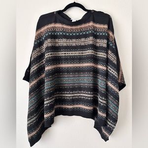 J. Jill Sweaters | J. Jill Black Multi Fairisle Sweater Poncho Size: One Size